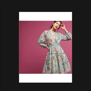 Anthropologie Eri+Ali Green Floral Fit And Flare Dress XXS